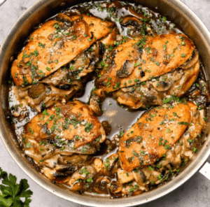 Golden brown chicken breast filled with melted cheese