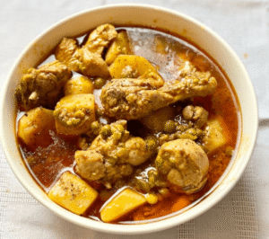 Traditional chicken curry with potatoes and aromatic spices