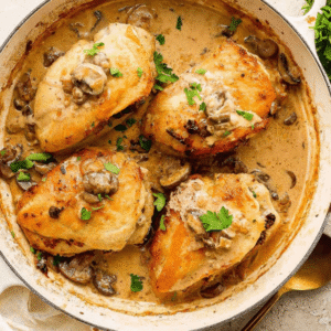 Cheese stuffed chicken marsala with creamy mushroom sauce